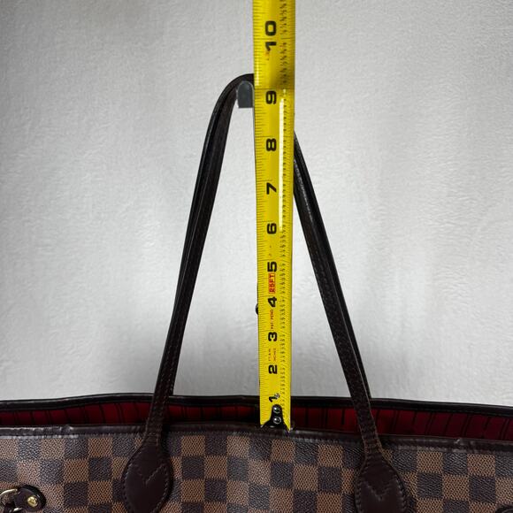 Louis Vuitton Neverfull MM Damier Ebene Tote Bag Cherry Red Interior Brown Check - Picture 16 of 16